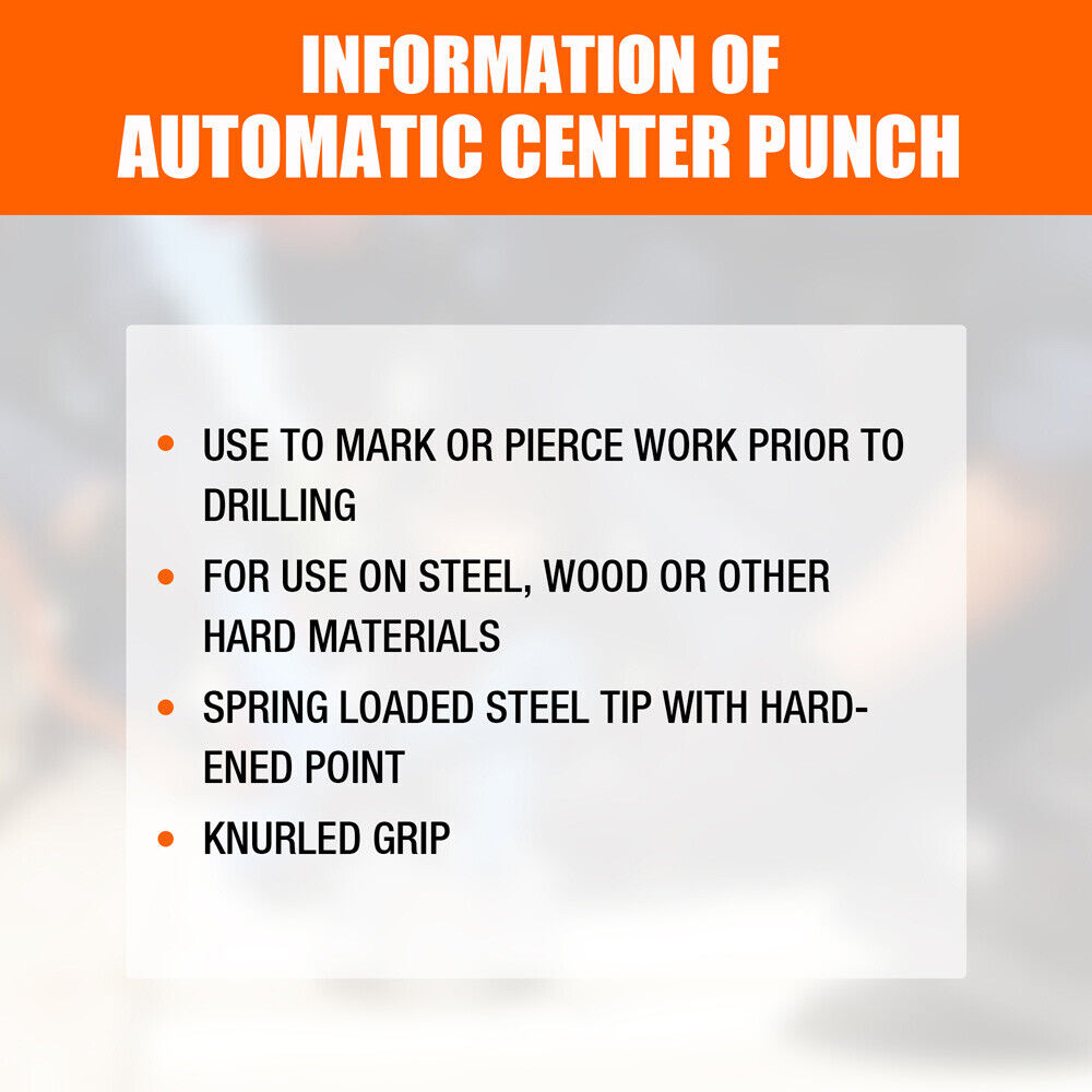 Hand Tools: 125mm/5" Automatic Centre Punch Adjustable Spring Loaded Metal Drill Tool Glod