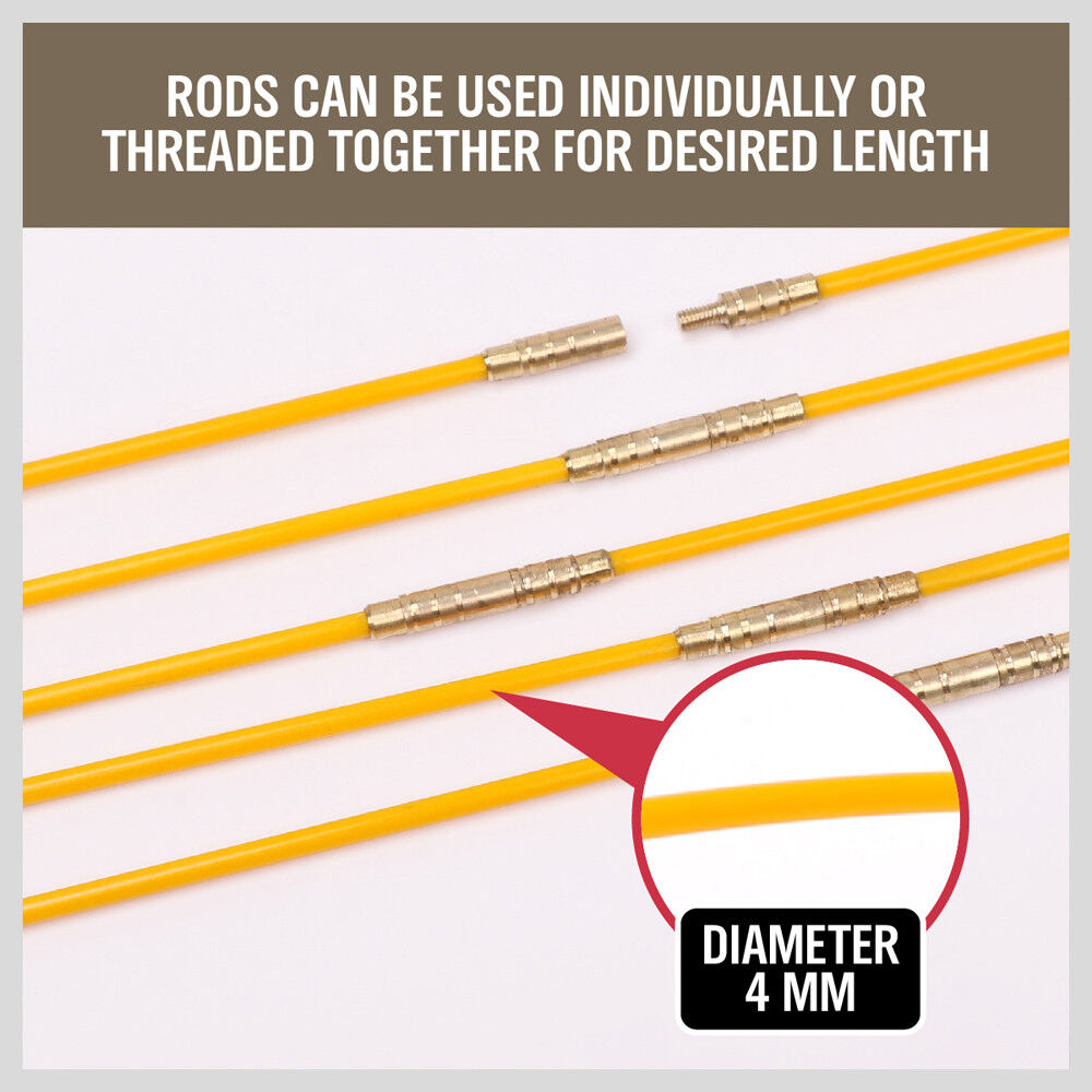 Power & Electrical Supplies: 3.3m ⏀ 4mm Fibreglass Electricians Push Pull Rods Cable Cavity Contractors Duct