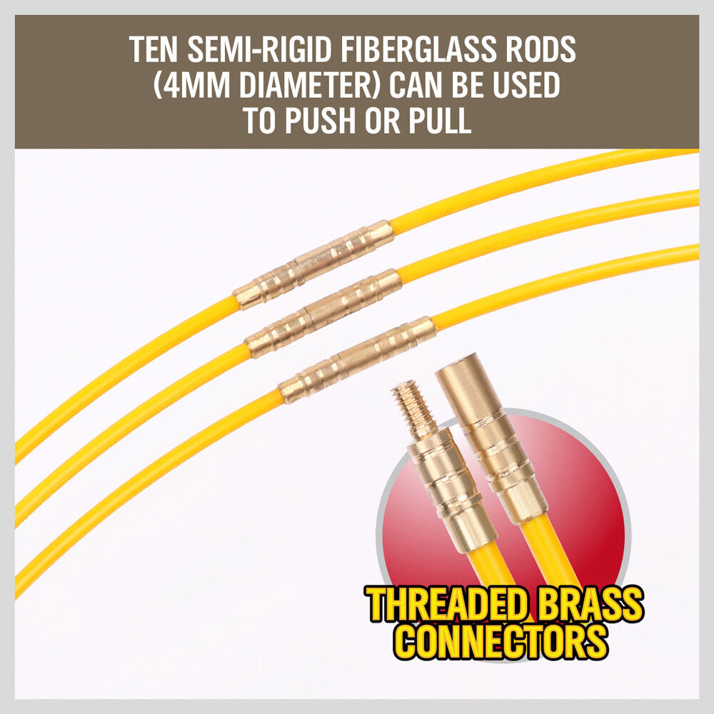 Power & Electrical Supplies: 3.3m ⏀ 4mm Fibreglass Electricians Push Pull Rods Cable Cavity Contractors Duct