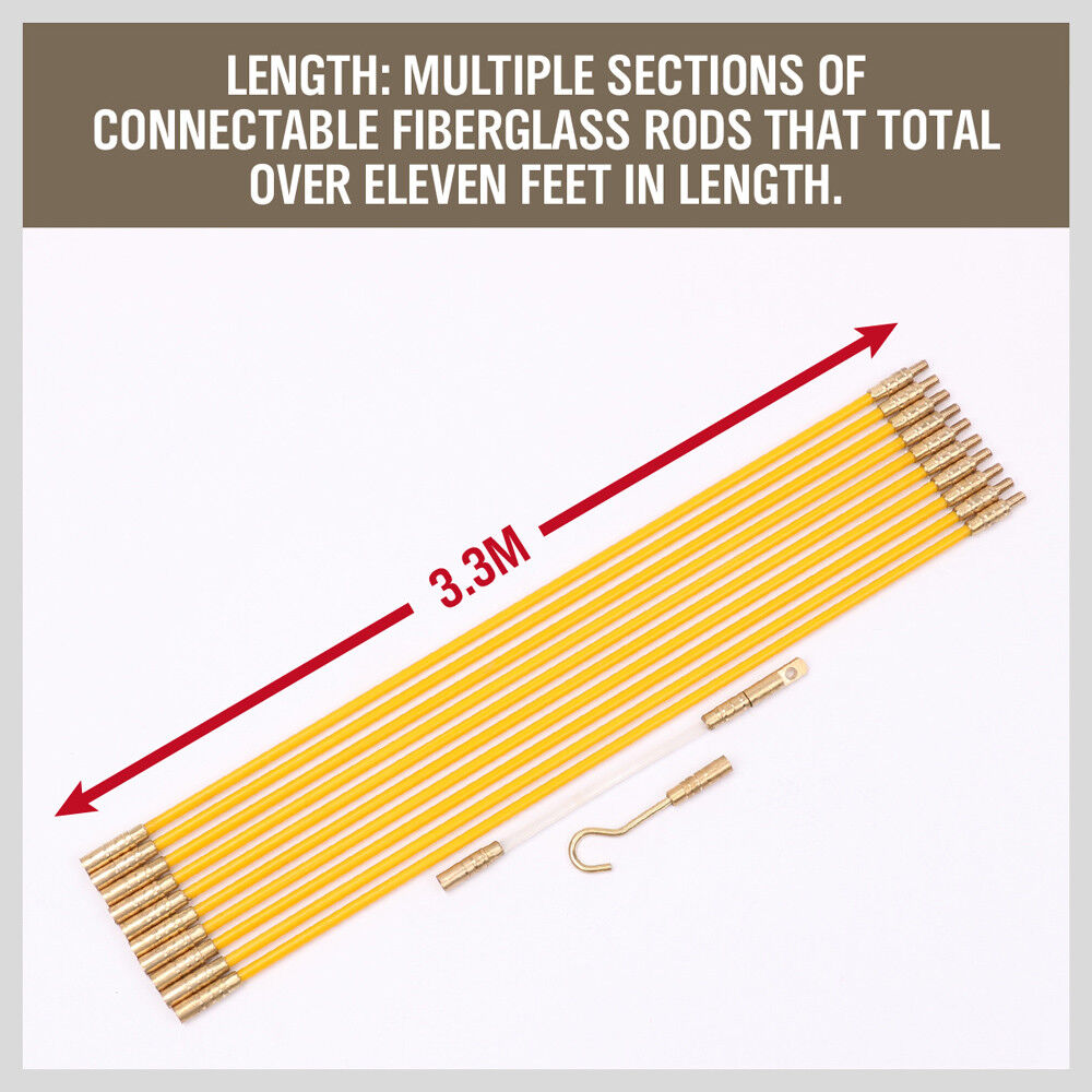 Power & Electrical Supplies: 3.3m ⏀ 4mm Fibreglass Electricians Push Pull Rods Cable Cavity Contractors Duct