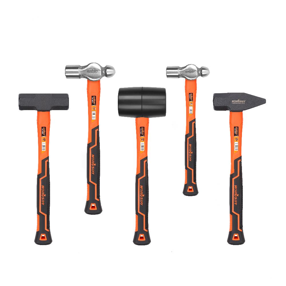Hammers: 5Pc Hammer Set Rubber / Ball Pein / Sledge / Cross Pein Mallet TPR Grip Handle