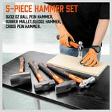 Hammers: 5Pc Hammer Set Rubber / Ball Pein / Sledge / Cross Pein Mallet TPR Grip Handle
