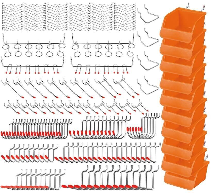 Bicycle Stands & Storage: 238Pc Pegboard Hooks Set Peg board Bins Parts Storage Assortment Tools Organiser