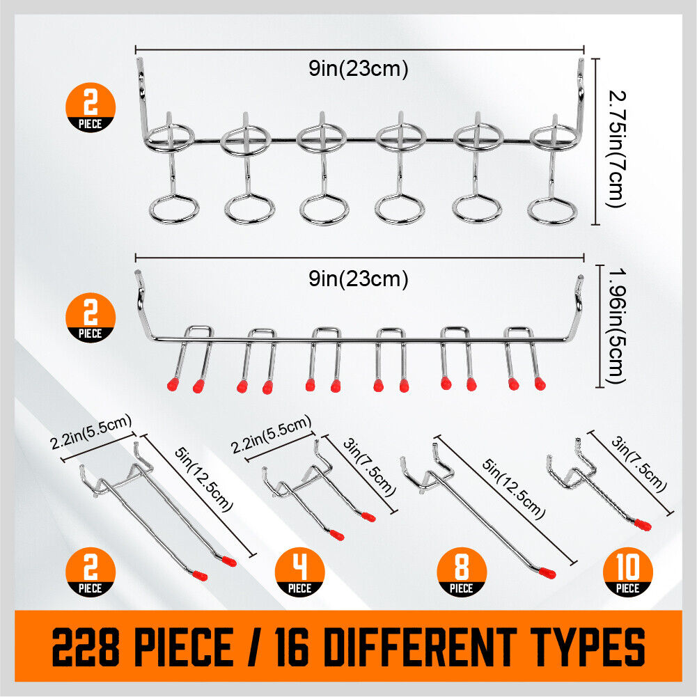 Bicycle Stands & Storage: 238Pc Pegboard Hooks Set Peg board Bins Parts Storage Assortment Tools Organiser
