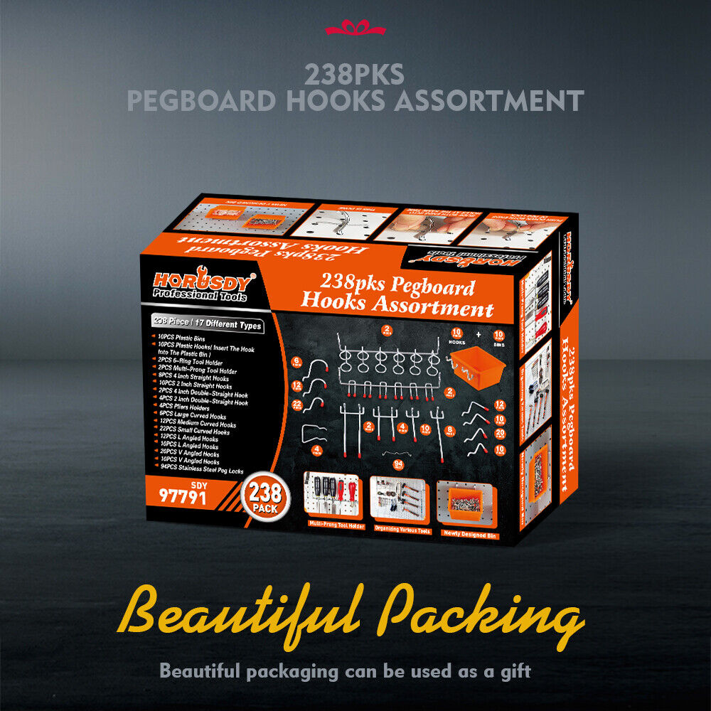 Bicycle Stands & Storage: 238Pc Pegboard Hooks Set Peg board Bins Parts Storage Assortment Tools Organiser