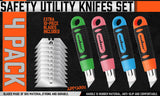 Cutters: 4Pc Box Cutter Snap Off Utility Knife Retractable Grip Handle 10x Spare Blades