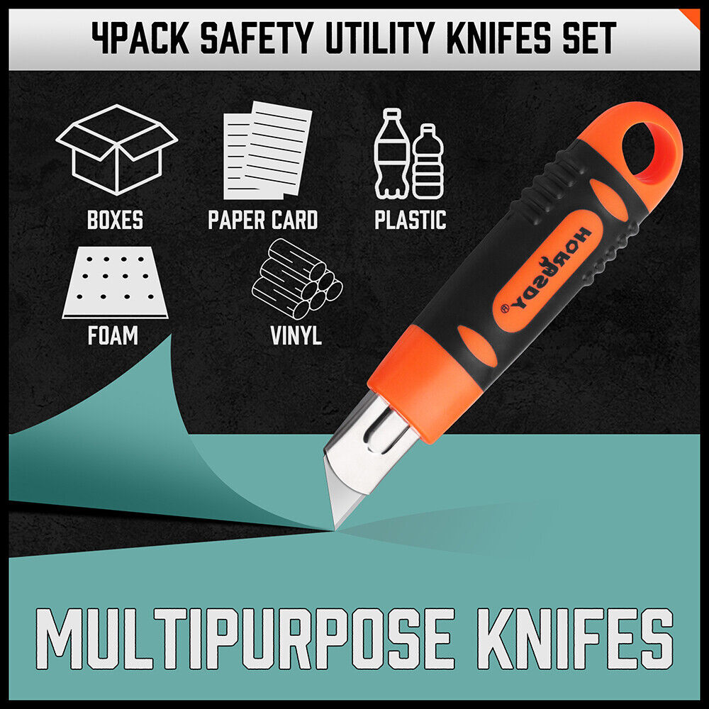 Cutters: 4Pc Box Cutter Snap Off Utility Knife Retractable Grip Handle 10x Spare Blades