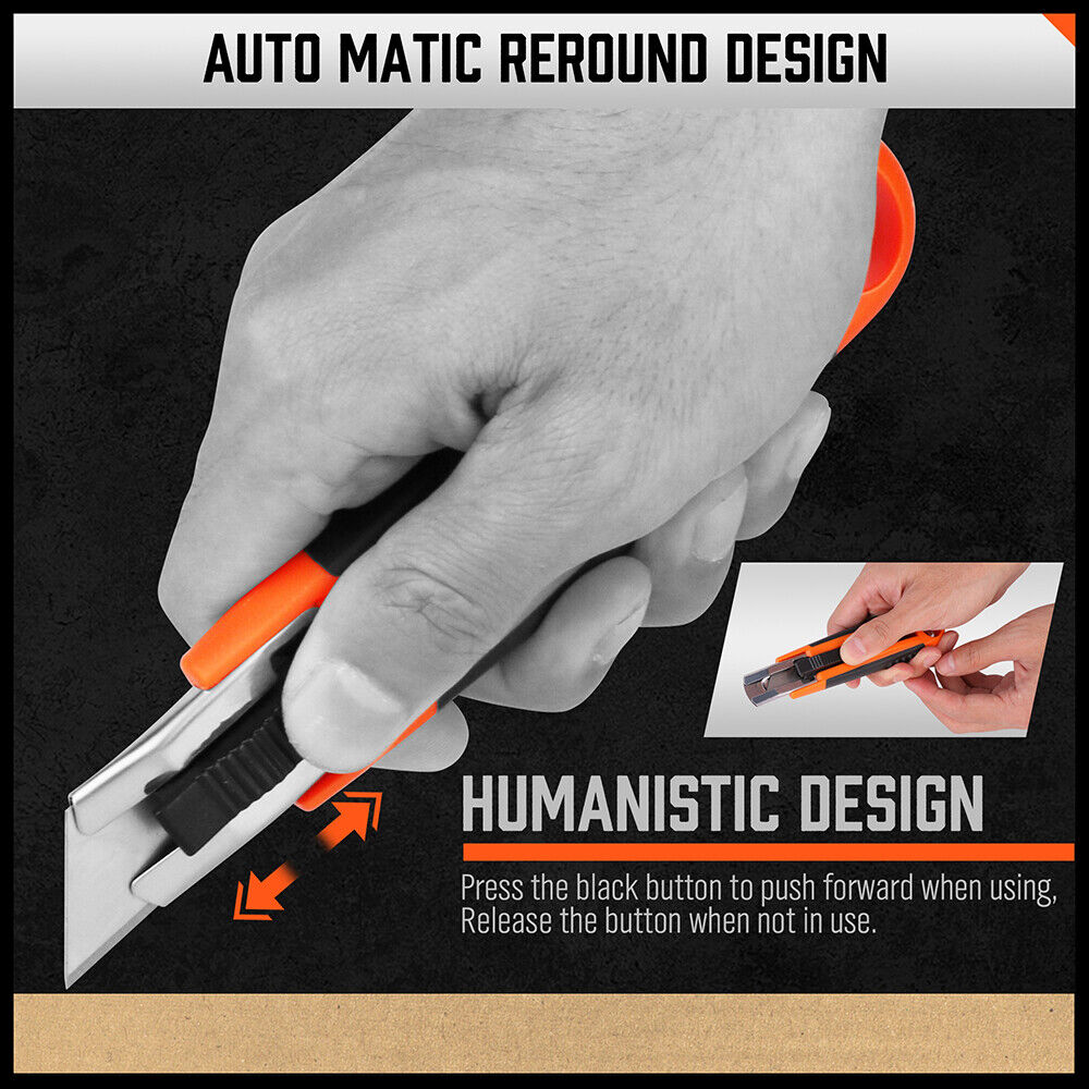 Cutters: 4Pc Box Cutter Snap Off Utility Knife Retractable Grip Handle 10x Spare Blades
