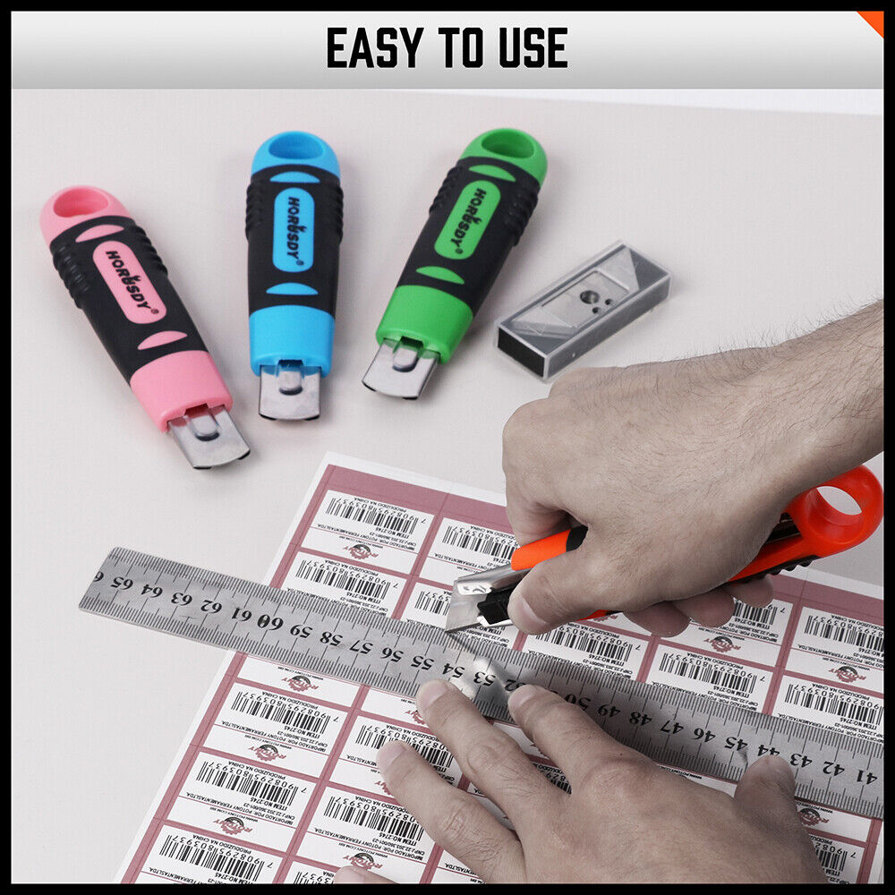Cutters: 4Pc Box Cutter Snap Off Utility Knife Retractable Grip Handle 10x Spare Blades