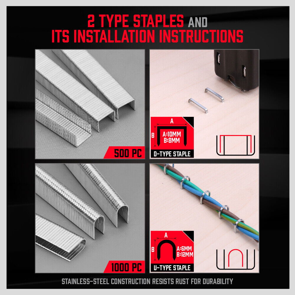 Hand Tools: Heavy Duty Staple Gun Set 2in1 Stapler 1500Pc Staples Tacker Hand Fastener Tool