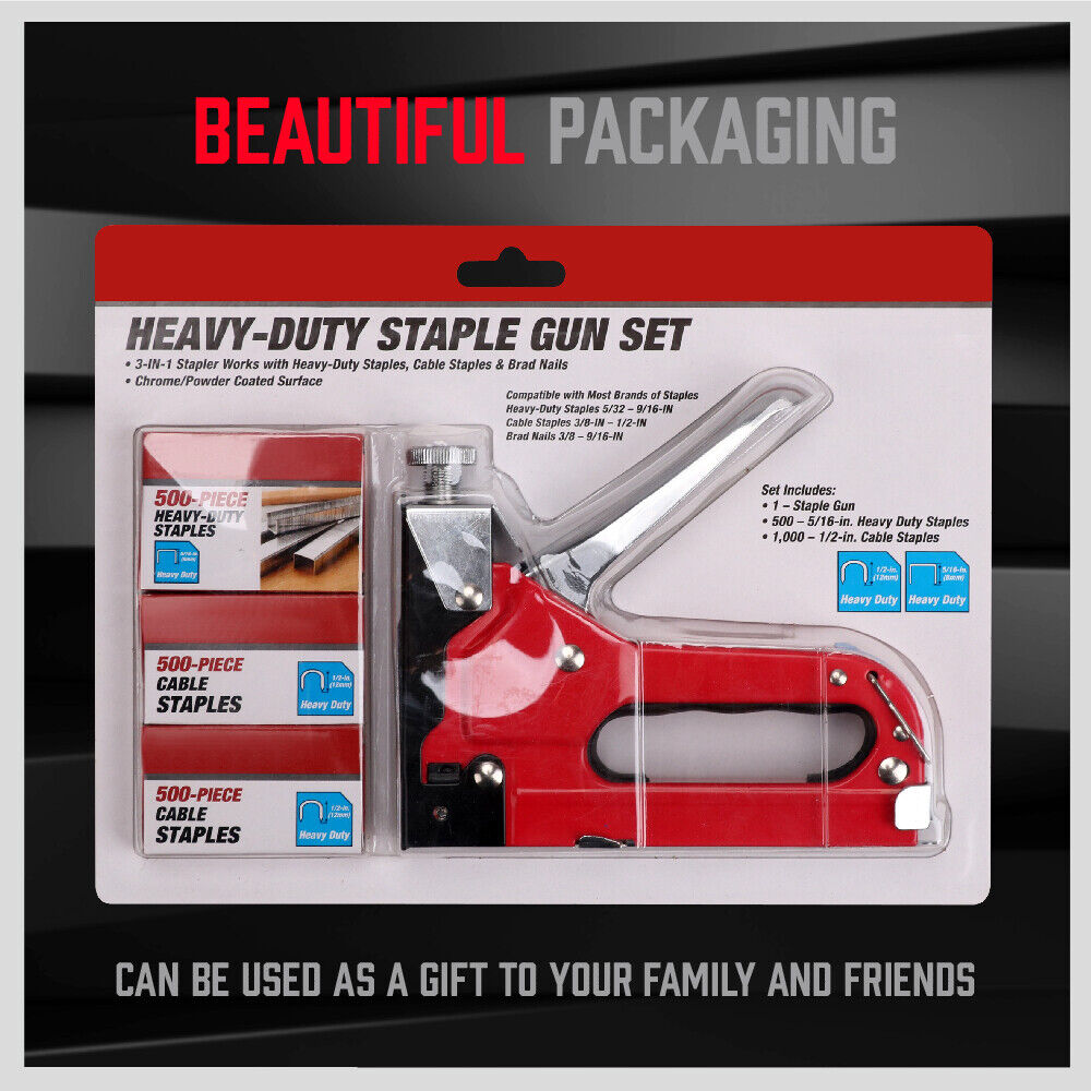 Hand Tools: Heavy Duty Staple Gun Set 2in1 Stapler 1500Pc Staples Tacker Hand Fastener Tool