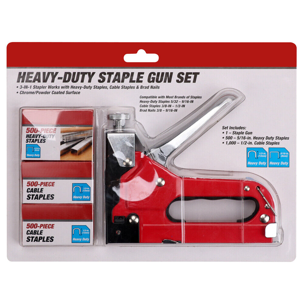 Hand Tools: Heavy Duty Staple Gun Set 2in1 Stapler + 1500Pc Staples Tacker Hand Fastener Tool