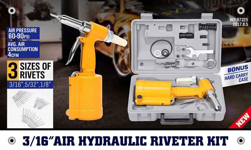 Automotive Repair & Speciality Tools: Air Hydraulic Pop Rivet Gun Pneumatic Riveter Industrial 4-Size Set With Case