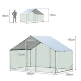 Small Animal Habitats & Cages: VaKa 3x2x1.95m Metal Walk-in Chicken Coop Rabbit Hutch Cage Hen House Chook Au