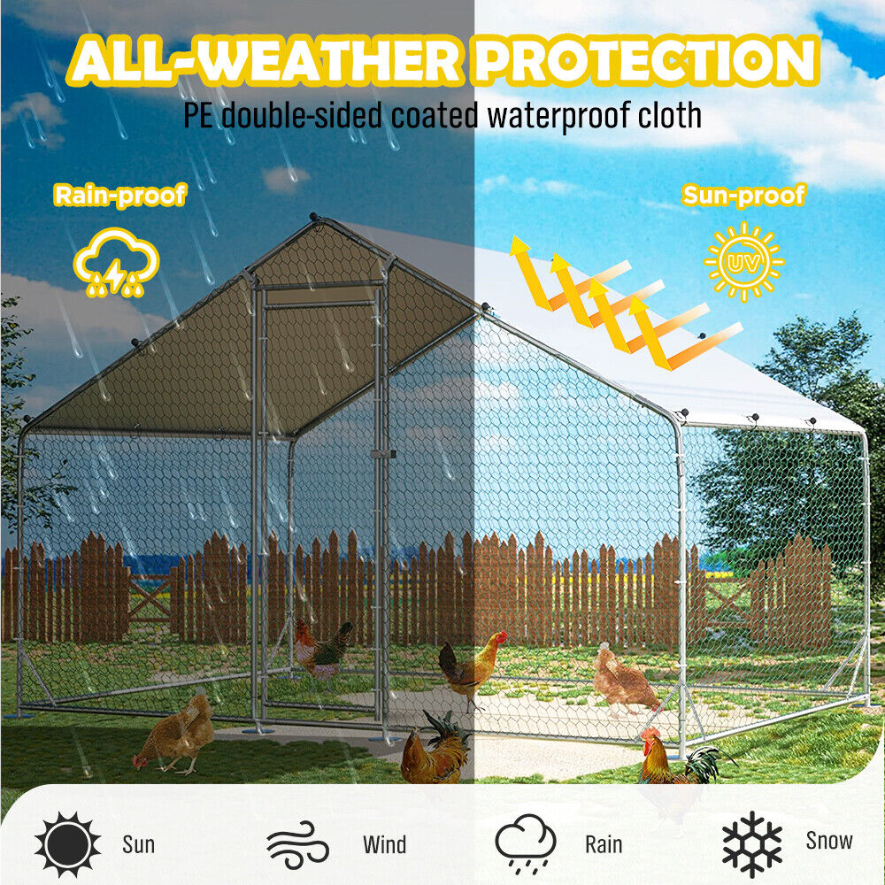 Small Animal Habitats & Cages: VaKa 3x2x1.95m Metal Walk-in Chicken Coop Rabbit Hutch Cage Hen House Chook Au