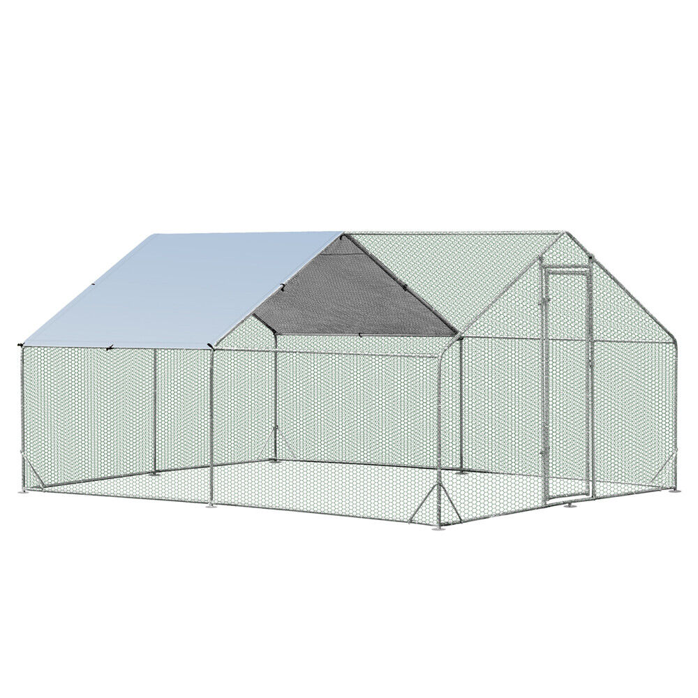 Small Animal Habitats & Cages: VaKa 3x4x1.95m Metal Walk-in Chicken Coop Rabbit Hutch Cage Hen House Chook Au