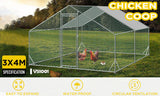 Small Animal Habitats & Cages: VaKa 3x4x1.95m Metal Walk-in Chicken Coop Rabbit Hutch Cage Hen House Chook Au