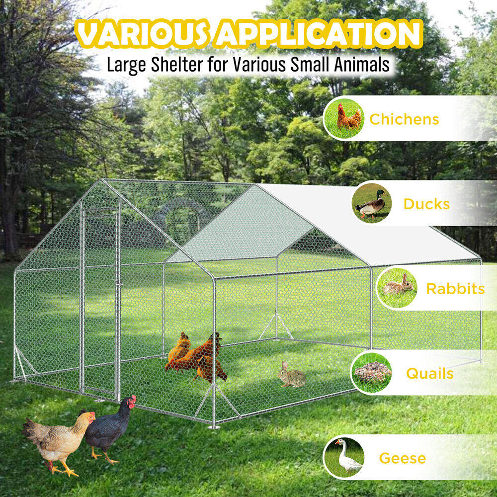 Small Animal Habitats & Cages: VaKa 3x4x1.95m Metal Walk-in Chicken Coop Rabbit Hutch Cage Hen House Chook Au