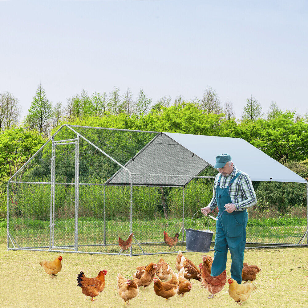 Small Animal Habitats & Cages: VaKa 3x4x1.95m Metal Walk-in Chicken Coop Rabbit Hutch Cage Hen House Chook Au