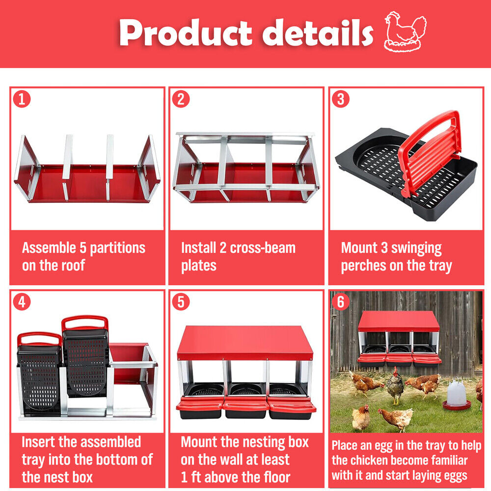 Small Animal Habitats & Cages: VaKa Chicken Hen Coop Hutch 3 Hole Inside Outside Roll Away Lay Egg Nesting Box