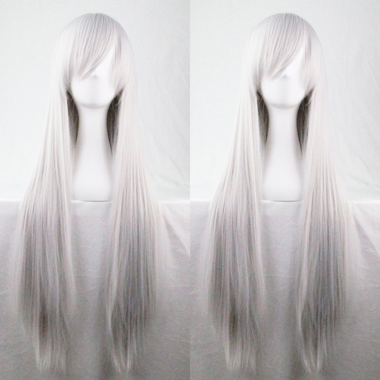 Costumes & Accessories: New 80cm Straight Sleek Long Full Hair Wigs w Side Bangs Cosplay Costume Womens, Silver
