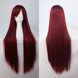 Costumes & Accessories: New 80cm Straight Sleek Long Full Hair Wigs w Side Bangs Cosplay Costume Womens, Burgundy