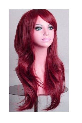 Costumes & Accessories: 70cm Wavy Curly Sleek Full Hair Lady Wigs w Side Bangs Cosplay Costume Womens, Burgundy