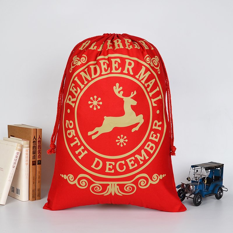 Christmas Decorations: Large Christmas XMAS Hessian Santa Sack Stocking Bag Reindeer Children Gifts Bag, Red - Delivery by Reindeer