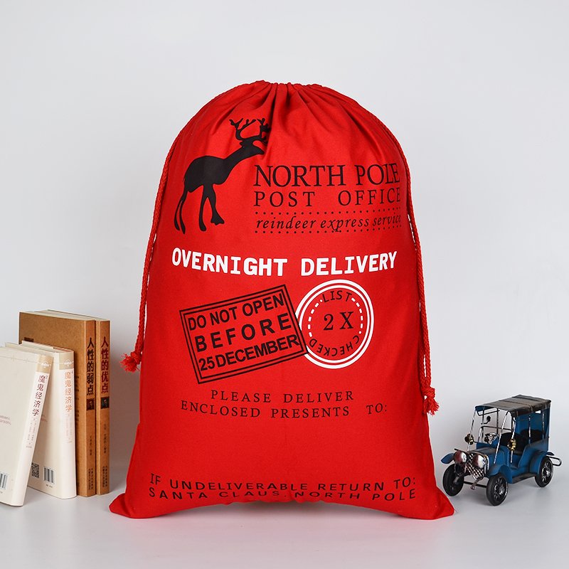 Christmas Decorations: 50x70cm Canvas Hessian Christmas Santa Sack Xmas Stocking Reindeer Kids Gift Bag, Red - Reindeer Express Delivery