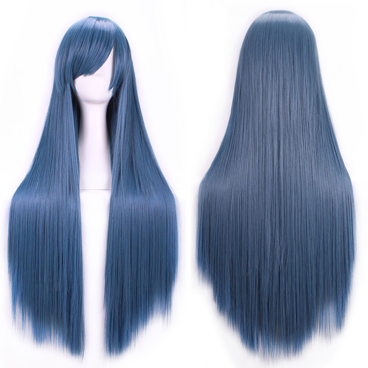 Costumes & Accessories: New 80cm Straight Sleek Long Full Hair Wigs w Side Bangs Cosplay Costume Womens, Dusty Blue