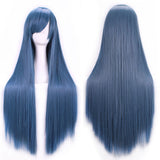 Costumes & Accessories: New 80cm Straight Sleek Long Full Hair Wigs w Side Bangs Cosplay Costume Womens, Dusty Blue