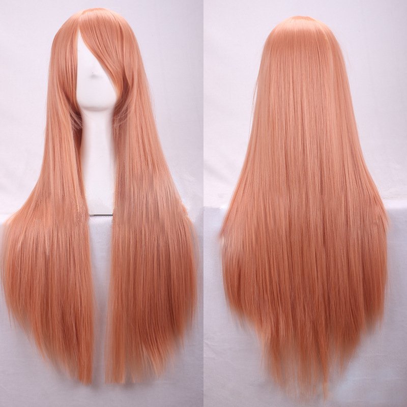 Costumes & Accessories: New 80cm Straight Sleek Long Full Hair Wigs w Side Bangs Cosplay Costume Womens, Golden Pink