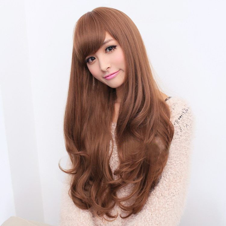 Costumes & Accessories: Long Wavy Curly Full Hair Wigs w Side Bangs Cosplay Costume Fancy Anime Womens, Black