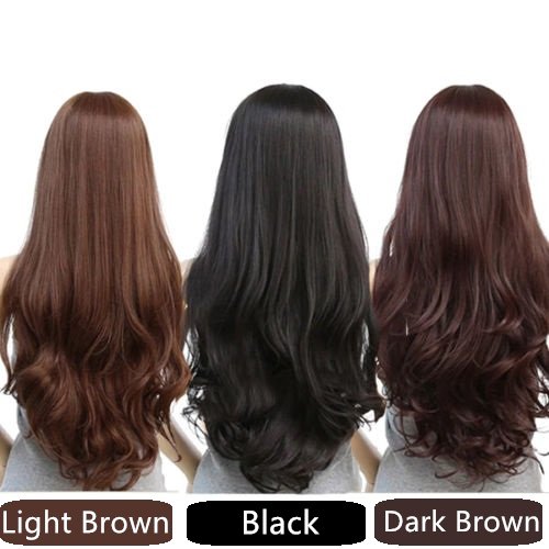 Costumes & Accessories: Long Wavy Curly Full Hair Wigs w Side Bangs Cosplay Costume Fancy Anime Womens, Light Brown