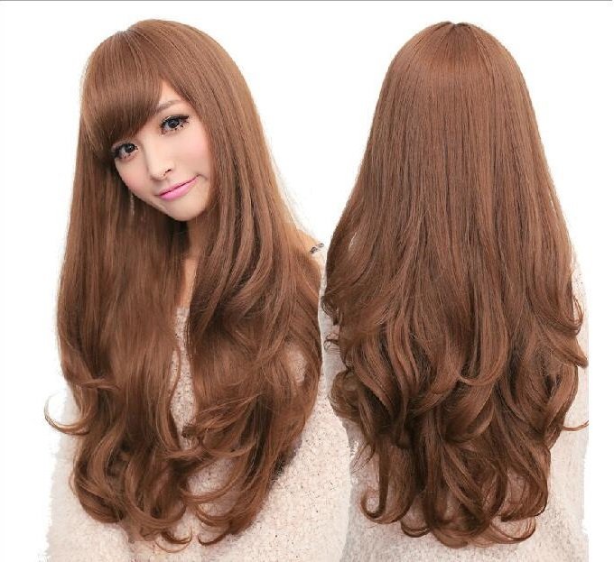 Costumes & Accessories: Long Wavy Curly Full Hair Wigs w Side Bangs Cosplay Costume Fancy Anime Womens, Flaxen
