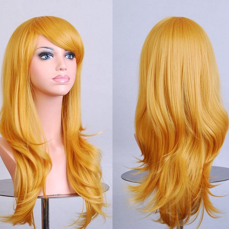 Costumes & Accessories: 70cm Wavy Curly Sleek Full Hair Lady Wigs w Side Bangs Cosplay Costume Womens, Golden Blonde