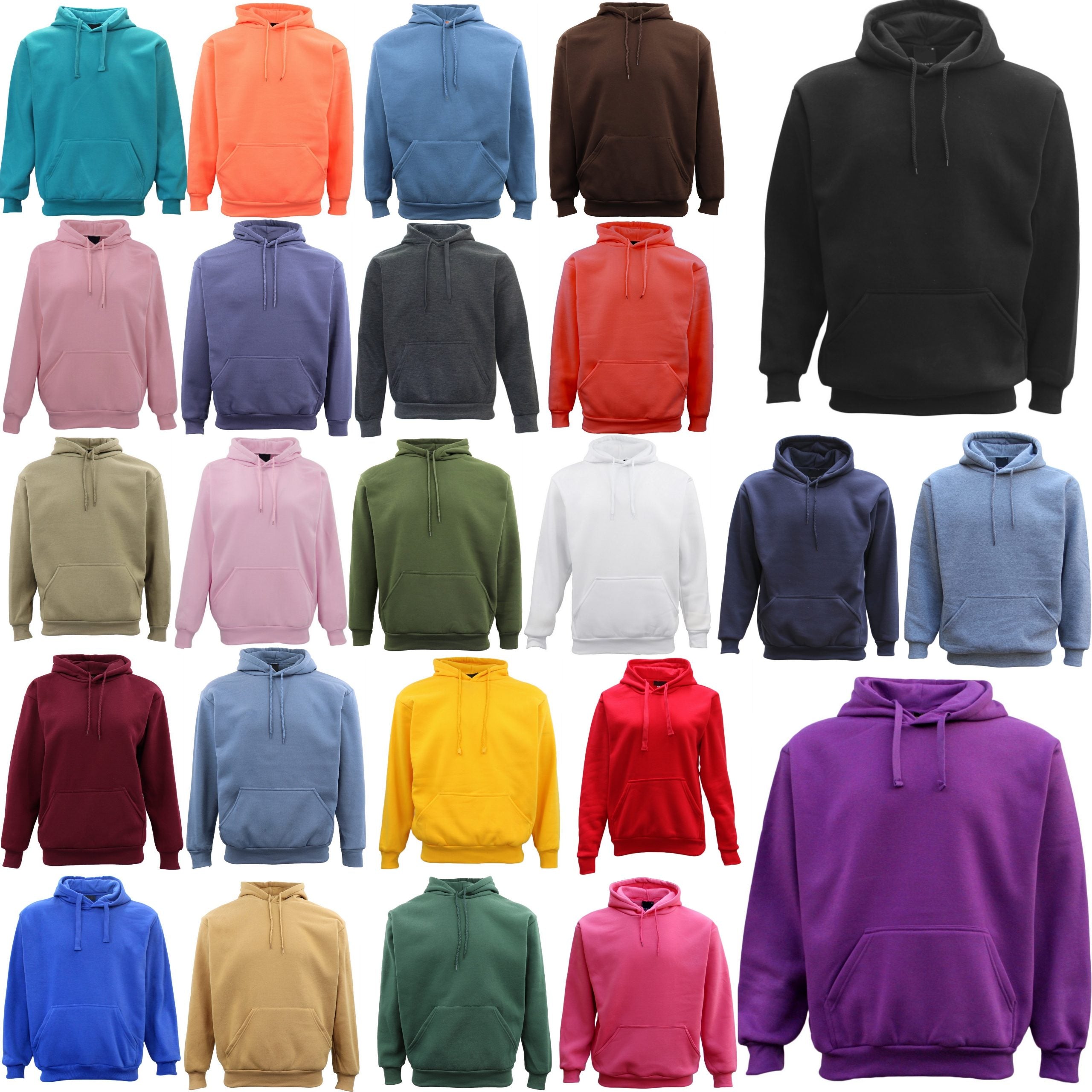 Men's Sweats & Trackpants: Adult Unisex Men's Basic Plain Hoodie Pullover Sweater Sweatshirt Jumper XS-8XL, Black, XL