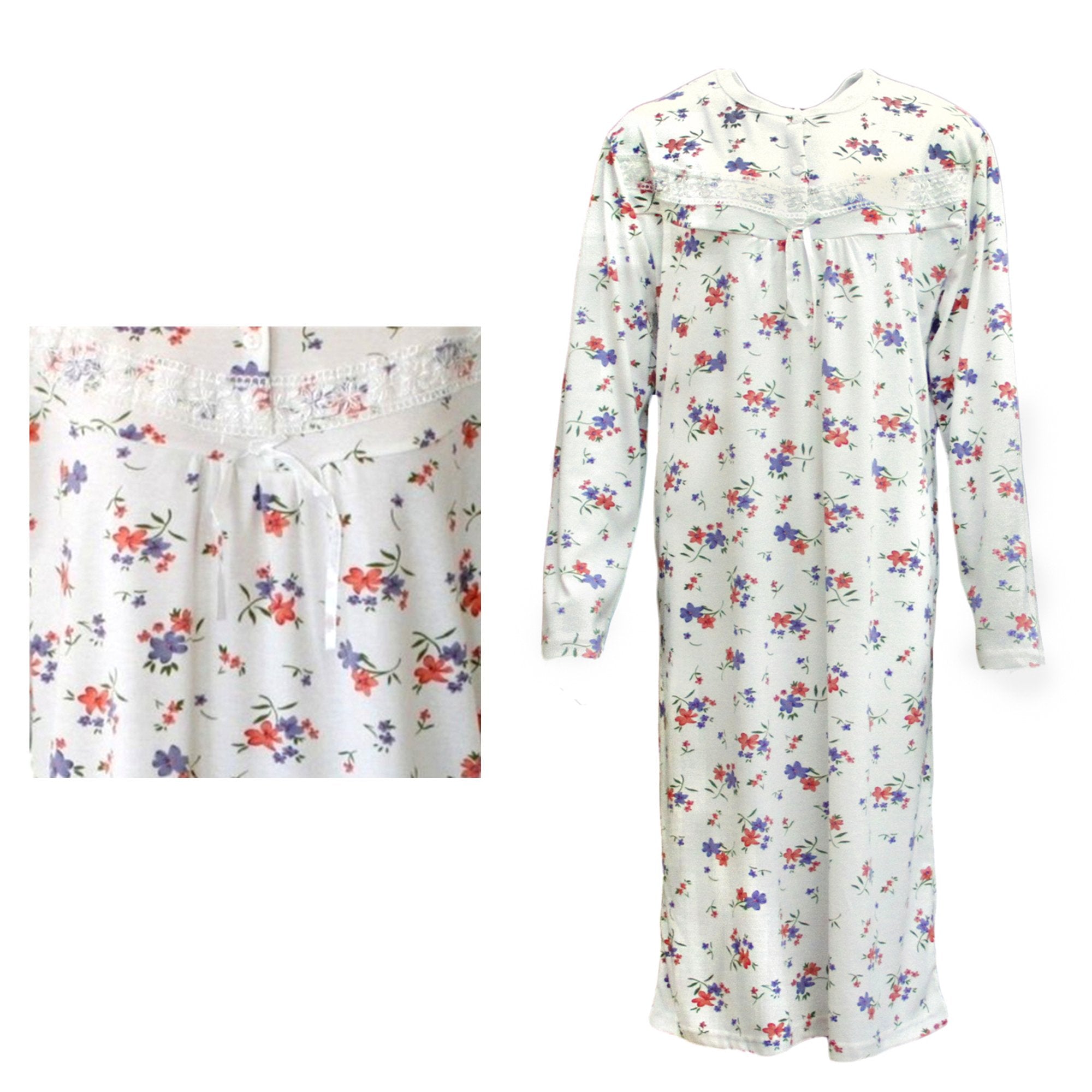Women's Sleepwear: 100% Cotton Women Nightie Night Gown Pajamas Pyjamas Winter Sleepwear PJs Dress, Red & Purple Flowers, 16