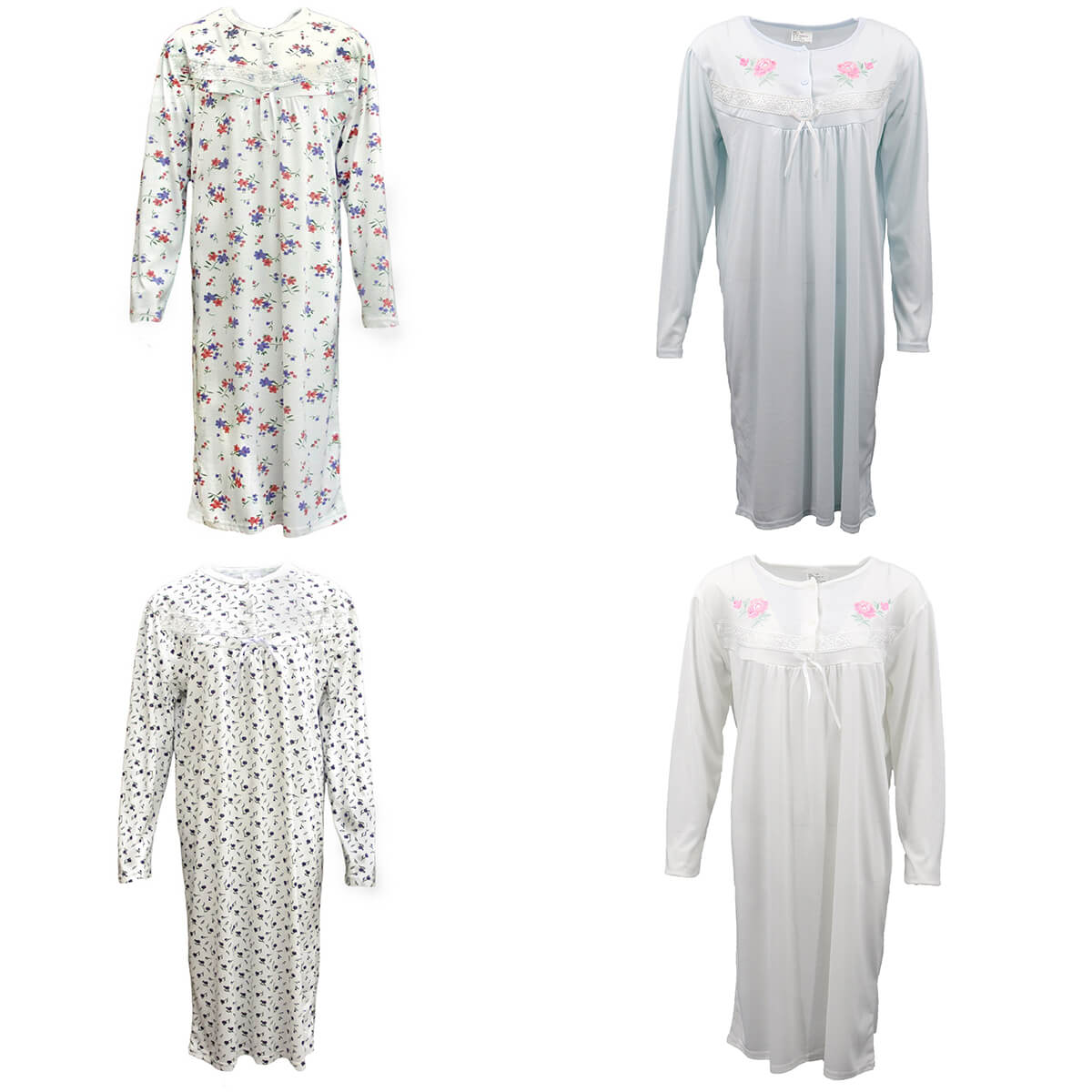 Women's Sleepwear: 100% Cotton Women Nightie Night Gown Pajamas Pyjamas Winter Sleepwear PJs Dress, Red & Purple Flowers, 22