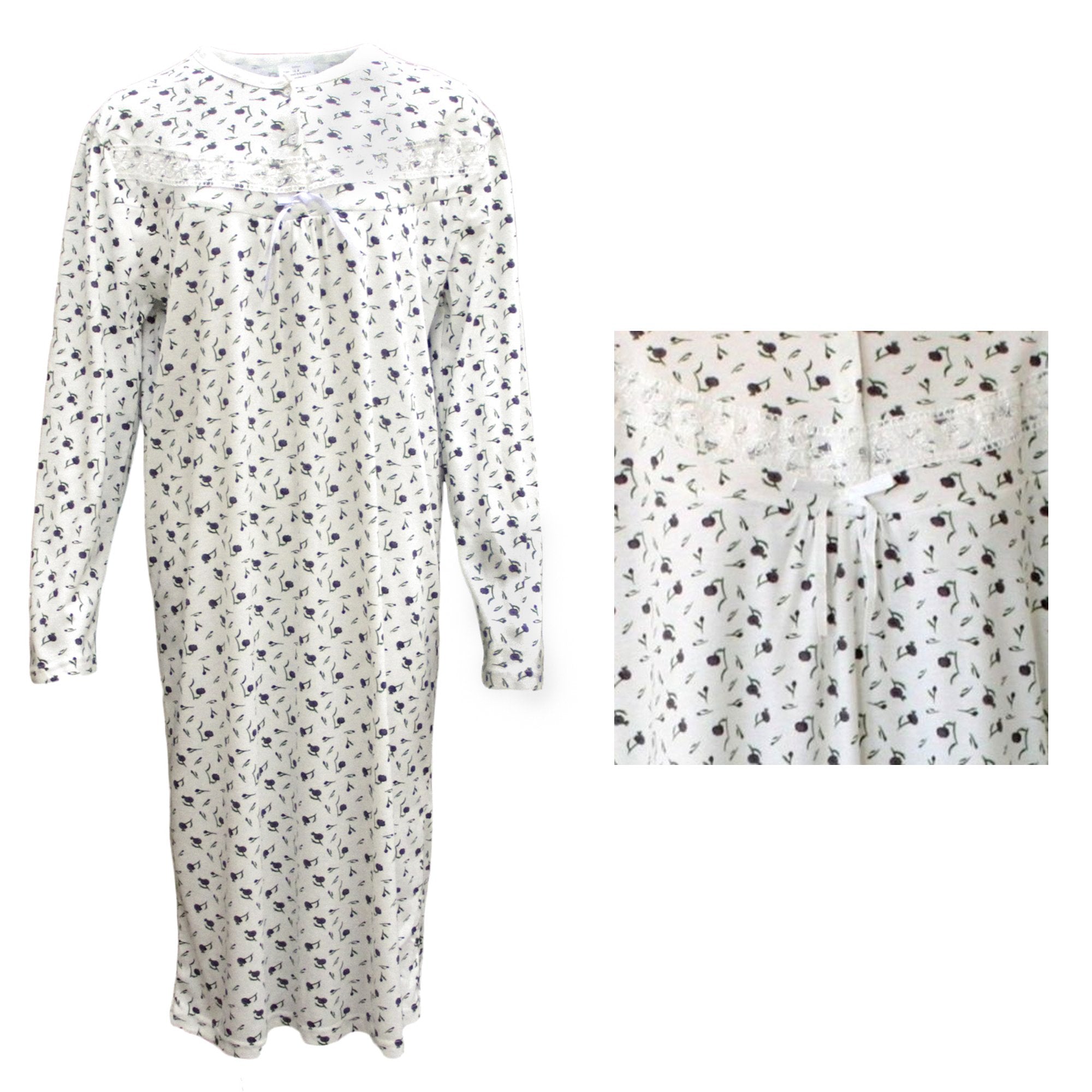 Women's Sleepwear: 100% Cotton Women Nightie Night Gown Pajamas Pyjamas Winter Sleepwear PJs Dress, Purple Flowers, 12