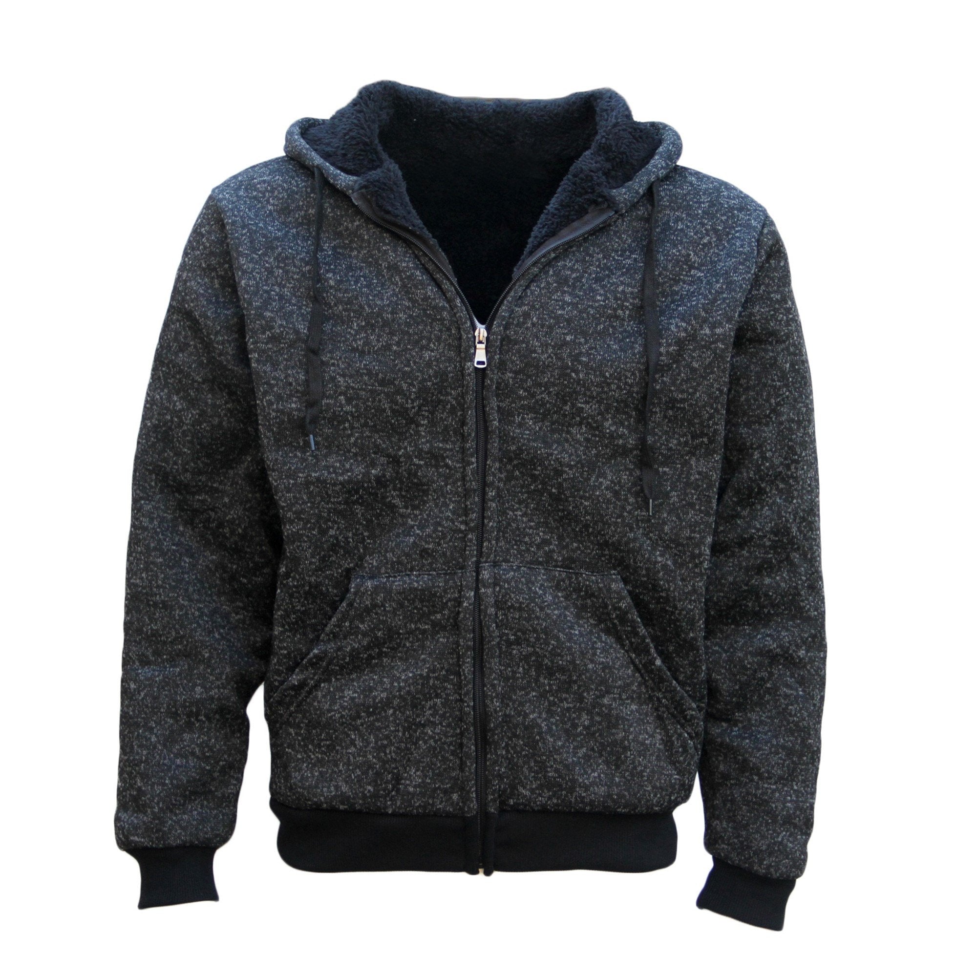 Men's Coats & Jackets: Men's Thick Zip Up Hooded Hoodie w Winter Sherpa Fur Jumper Coat Jacket Sweater, Black, XL