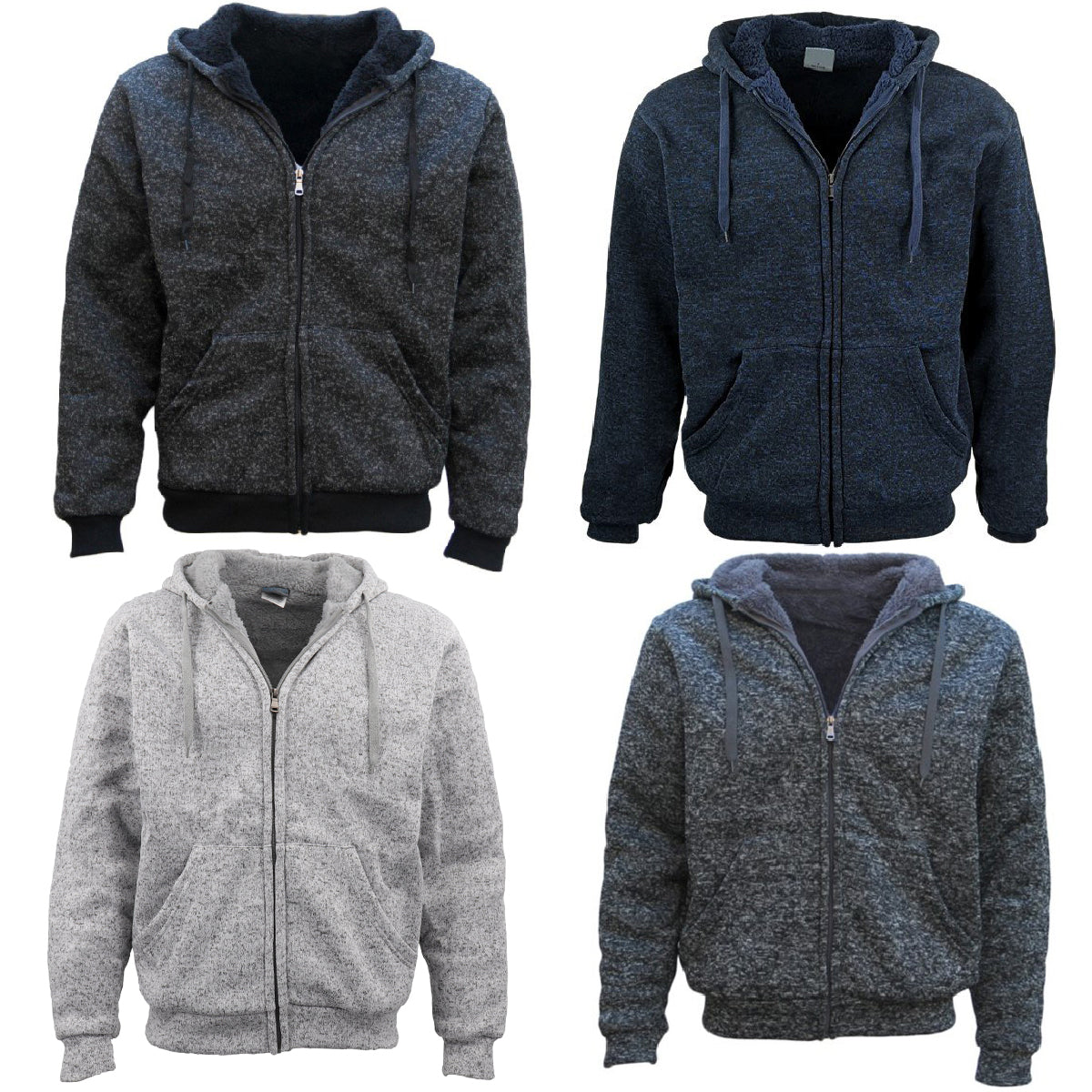 Men's Coats & Jackets: Men's Thick Zip Up Hooded Hoodie w Winter Sherpa Fur Jumper Coat Jacket Sweater, Black, XL