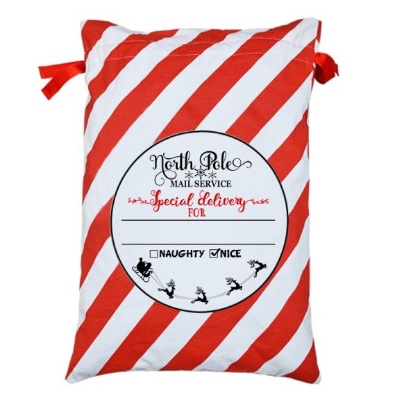Christmas Decorations: 50x70cm Canvas Hessian Christmas Santa Sack Xmas Stocking Reindeer Kids Gift Bag, North Pole Mail Service (Red)