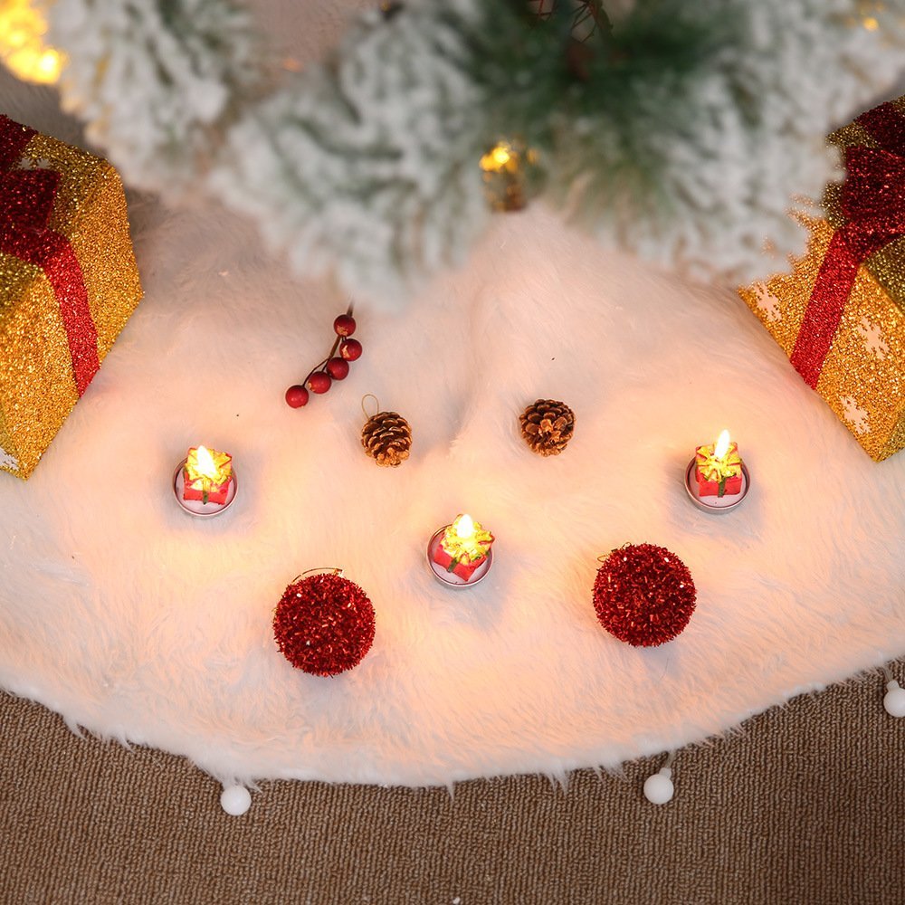 Blankets & Throws: 60/78/90/122cm Christmas Snow Plush Tree Skirt Xmas Base Floor Mat Cover Decor, 90cm (35.4")