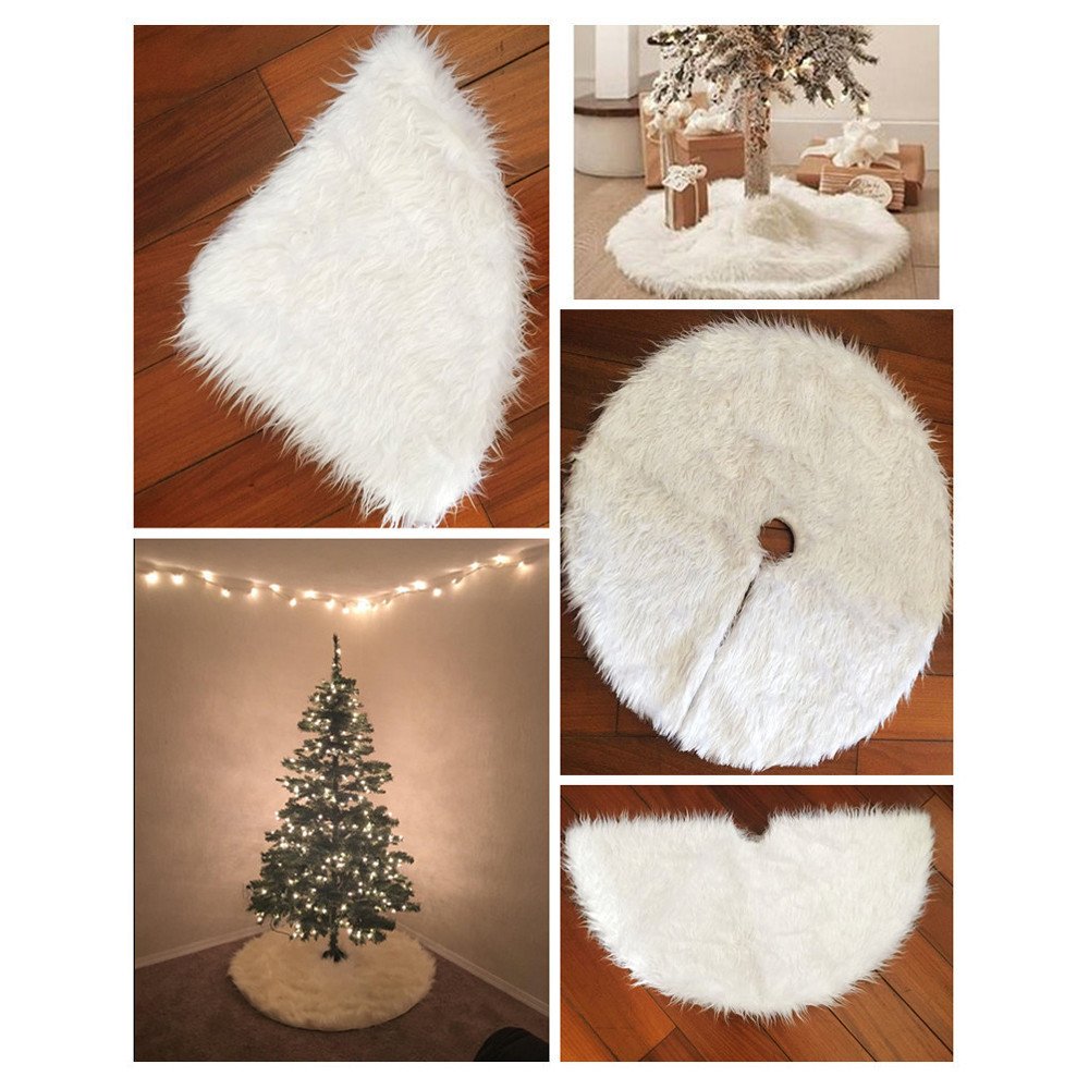 Blankets & Throws: 60/78/90/122cm Christmas Snow Plush Tree Skirt Xmas Base Floor Mat Cover Decor, 90cm (35.4")