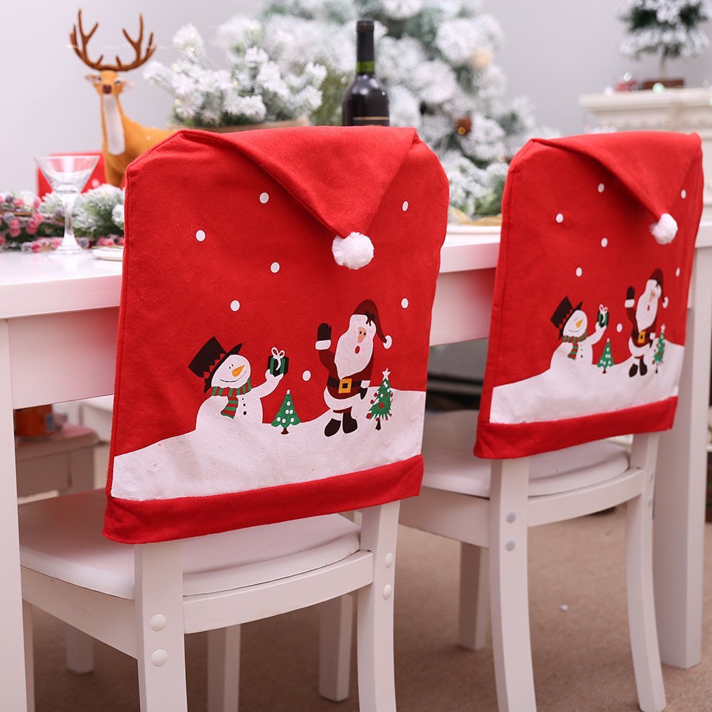 Dining Set: 6-10x Christmas Santa Hat Chair Covers Table Cloth Dinner Home Décor Ornaments, 10PCS Chair Covers