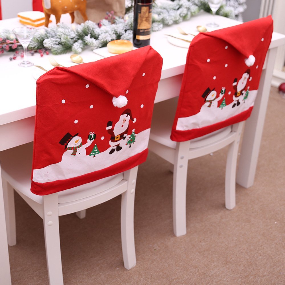 Dining Set: 6-10x Christmas Santa Hat Chair Covers Table Cloth Dinner Home Décor Ornaments, 10PCS Chair Covers