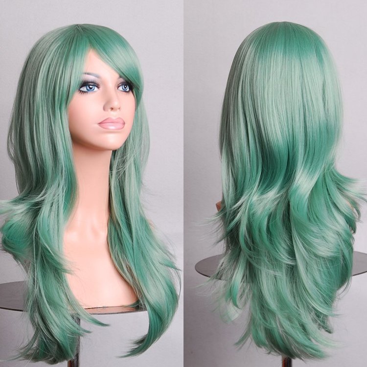 Costumes & Accessories: 70cm Wavy Curly Sleek Full Hair Lady Wigs w Side Bangs Cosplay Costume Womens, Jade