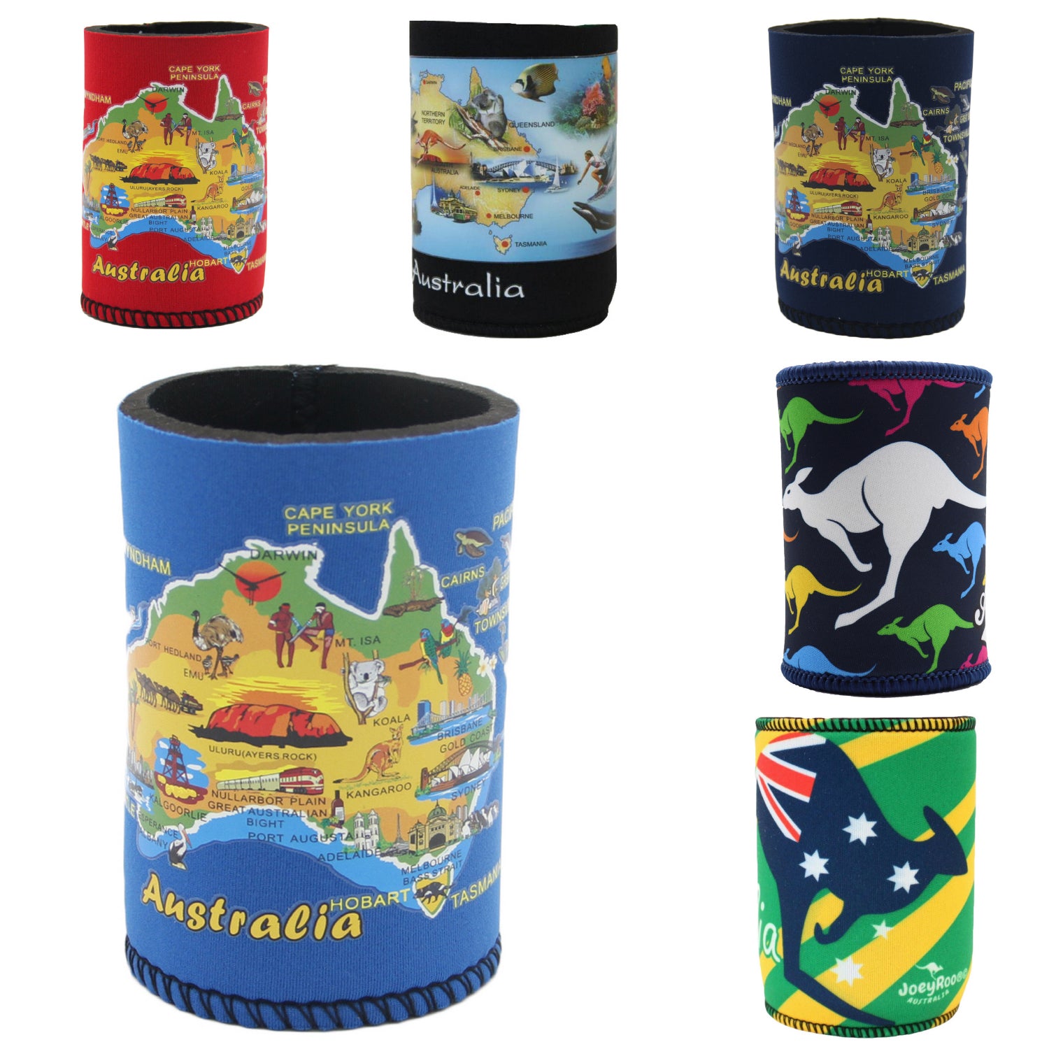 Drinkware: 6x Australia Stubby Stubbie Holder Beer Bottle Tin Can Drink Alcohol Cooler Gift, Mixed Design (Maps)