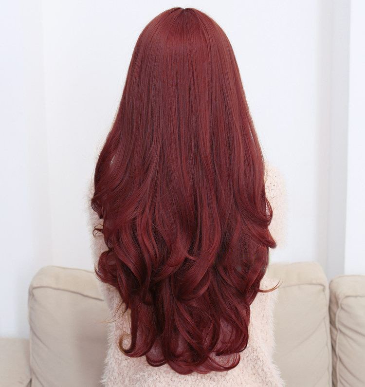 Costumes & Accessories: Long Wavy Curly Full Hair Wigs w Side Bangs Cosplay Costume Fancy Anime Womens, Burgundy